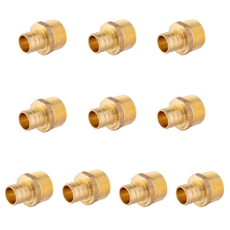 EFIELD 10-Pack EFIELD Barb Crimp Pex 3/4 Inch x 3/4 Inch NPT Male Adapter NPT Brass Fitting, ASTM F1807,(PEX1807021) - Image 1